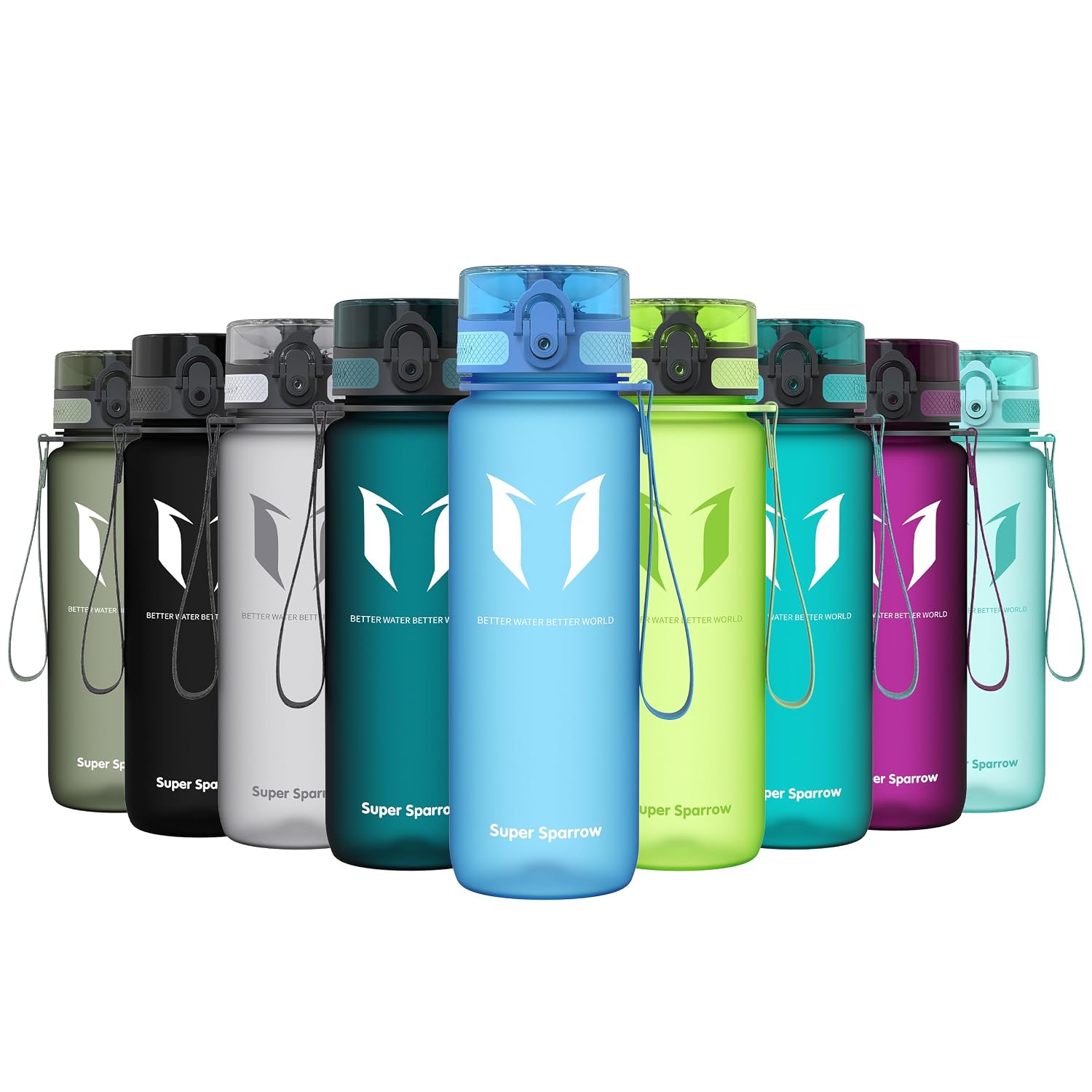 Sparrow Borraccia Sportiva 500ml/750ml/1L - Senza BPA - Tritan Bottiglia | Plastica Borraccia Acqua, Anti Perdita, Leggera, Lavastoviglie, Flip Top, Scuola, Palestra, Ufficio, Trekking, Ciclismo