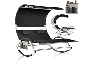 KESSER® Chaise Longue Double +Toit Solaire, Coussin, pour 2 Personnes, Relaxation, Jardin à Bascule, Surface de Couchage Ergonomique, Charge de 240 kg, Noir