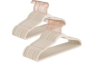 Baroni Home Cintres en Velours 50 Pièces, Cintres de 44,5 cm, Gain de Place avec Surface Antidérapante Design, Crochet Pivotant à 360°, Capacité Élevée pour Manteaux Chemises et Vêtements, Crème