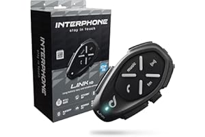 INTERPHONE LINK HD Singolo, Interfono moto per comunicazione pilota-pilota, moto-moto e passeggero fino a 300mt, Interfono casco con Bluetooth per GPS e chiamate, Autonomia 20h e impermeabile IP67