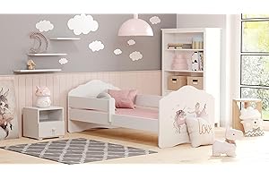 KOBI Letto per Bambini con Sponde FALA | Unicorno Rosa e Ballerina Lettino Bambina | 140 x 70 CM | Lettino Bambino con Materasso | Lettini per una Ragazza un Ragazzo | Letto Bimbo Singolo