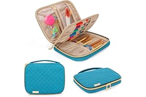 Yarwo Organizer per Uncinetto, Borsa da Viaggio per Ferri da Maglia (fino a 20cm) con Più Tasche per Accessori da Uncinetto, Teal(SOLO BORSA)