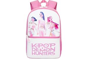 Get Trend Huntrix Kpop Demon Hunters ryggsäck för flickor, skolryggsäck med mjuk stoppning och justerbara remmar, för skola, sport och fritid, Rosa/vit, 46x32x16cm, barns ryggsäck