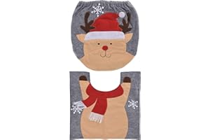 MIK Funshopping 2-częściowy zestaw pokrowców na deskę sedesową, wzór bożonarodzeniowy, zabawna dekoracja bożonarodzeniowa do WC, pokrowca na siedzisko i dywan (renifery)