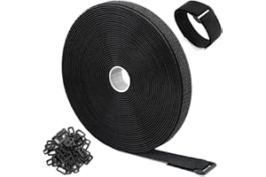 WSZJINB Regulowane paski kablowe z klamrami, długość swobodnego cięcia, opaski kablowe wielokrotnego użytku, pasek zabezpieczający na rzep do porządkowania kabli, organizator przewodów, czarne (15m x 2cm, czarny)