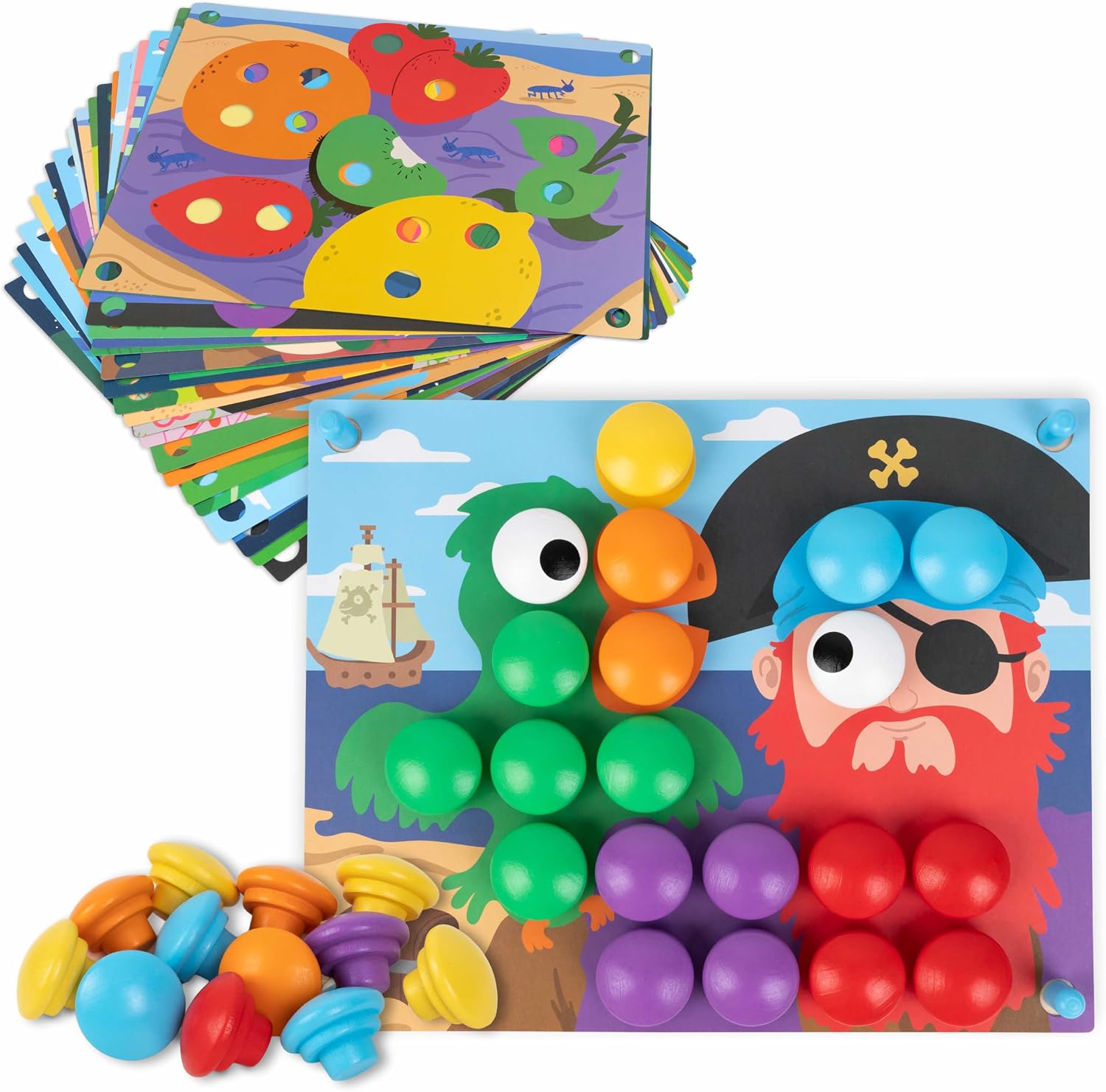 BONNYCO Puzzle de Madera con 50 Plantillas y 32 Botones. Mosaico Infantil para Motricidad Fina, Rompecabezas y Juguetes Niños 2 Años, Juegos Educativos Montessori y Regalos de Cumpleaños