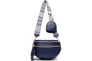 KUNKUN crossbody bag damen breiter gurt umhängetasche groß bauchtasche veganes leder brustbeutel stylisch blau mit münzgeldbörs