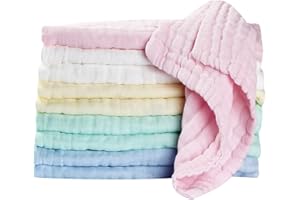 Caiery 10pz Mussole Neonato/ Asciugamani Da Bagno Per Bambini 30cm*30cm, Extra Morbidi, In Mussola Di Cotone Organico Naturale, Per Pelli Sensibili 6strati Criptata