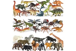 TOEY PLAY 36PCS Animales Juguete, Insectos Figuras, Granja, Dinosaurio, Surtido de Juguetes de Animales para Niños, Cake Topper, Regalos para Niños Niñas 3 4 5 6 Años de Edad