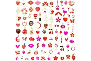 ACUIWER 90pcs Charms Gold Enamel Alloy Pendants Valentines Charms for Jewelry Making Alloy Assorted Enamel Charms Jewelry for Bracelet Necklace Earrings Making DIY Gift Valentine, Valentines Day-90PCS