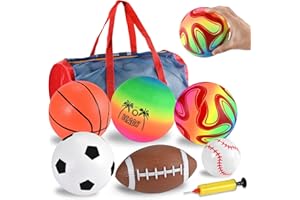 GOLDGE Balls for Toddlers 1-3, 5pcs Soft Foam Balls for Kids with Storage Bag Indoor Outdoor Sports Play Toys for Kids with Rugby Football Soccer Basketball Baseball Volleyball
