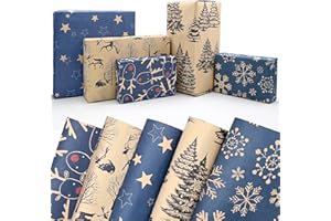 5 Sheets Christmas Kraft Wrapping Paper,DXTXTJ 50x70cm Recyclable Gift Wrapping Paper with 5 Patterns for Christmas,Father's Day,Birthday,Other Festivals