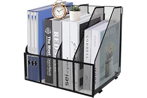 HMXLJJY Revistero de malla metálica A4, soporte de documentos de escritorio de 4 secciones, estante de almacenamiento de archivos de oficina para escritorio, organizador de papel, estante de archivo,