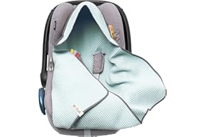 ‎MIKOS Einschlagdecke aus Waffelstoff für den Sommer 100% Baumwolle Baby Decke für Autositz Kuscheldecke Kinderwagedecke Für Kinderwagen Buggys z.B. Maxi Cosi Rosa Beige 3 Punkt Gurt (38) (Minze)