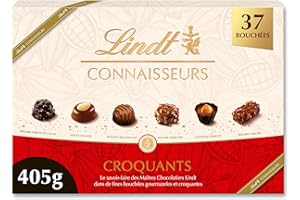 Lindt - Boîte CONNAISSEURS Croquants - Assortiment de Chocolats au Lait, Noirs et Blancs - Idéal pour Noël, 405g