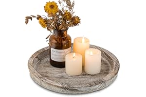 Hanobe Drewniany świecznik: Okrągły dekoracyjny talerz na świece, dom wiejski, centralny element stołu, rustykalne drewniane tacki na podgrzewacze na Boże Narodzenie, ślub, Halloween, wystrój domu