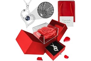 TANNESS Preserved Real Roses Gifts for Her - Gift Box, Necklace w/ 'I Love You' in 100 Languages - Mom, Eternal Rose, Forever Rose for Mum, Presents for Women, Necklace Box