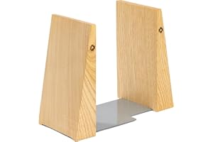 TILISMA Serre-livres pour étagères – Serre-livres en bois fait à la main avec base en métal, châtaignier – Supports de livres robustes pour livres lourds – Accessoires décoratifs modernes et