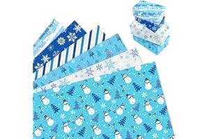 MORAINJAY 12 Feuilles Papier Noël, Papier Cadeau Noel Bonhomme Neige Bleu, Emballage Cadeau pour Enfants, Garçons et Filles, Anniversaire, Hiver et Fêtes, 68 x 50 cm