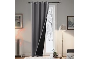 PONY DANCE Cortina 100% Opaca Termica Aislante Frio para Puerta, Cortinas Grises Acusticas Aislantes Luz con Forro Grueso 1 Pieza para Salon/Dormitorio con Ojales,140x240cm