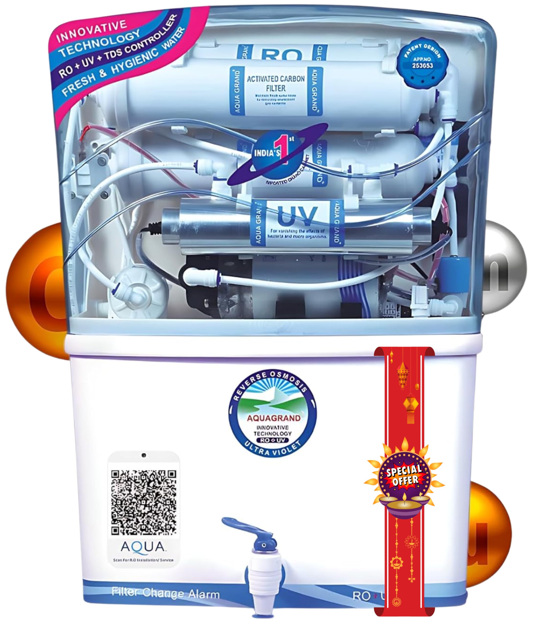 Aqua Grand Plus RO Domestic Water Purifier (RO+ LED UV+ ORC COPPER+ HIGH TDS MEMBRANE+ TDS CONTROL) Fully Automatic, Best For