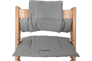Shabany® Coussin d'assise pour chaise haute 100 % coton bio - Housse de siège classique - 2 pièces - Convient pour chaise haute Stokke Tripp Trapp - Lavable en machine - Fixation facile (jumps)