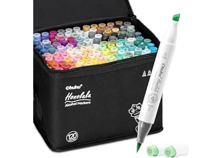 Ohuhu Alkoholmarker 120 Färger, Två Spetsar Borste & Mejselspets Lämplig för Konstnärer för Professi - Amazon Deal & Rabatt