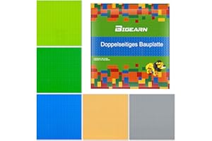 BIGEARN Bauplatte für Bausteine mit Trenner Werkzeug, Bauplatte mit 32x32 Noppen, 5 Farben Stabile Platte Plastik Grundplatte