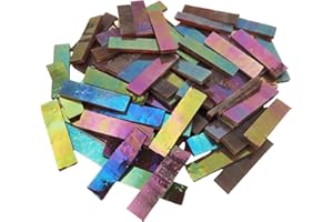 BTMIEY Tira rectangular de vidrio iridiscente de 4 x 1 cm, azulejos de mosaico de vidrio de 7 onzas para manualidades, platos, marcos de fotos, macetas, joyas hechas a mano y más mosaicos decorativos (café