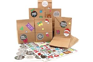 ‎OWLBOOK OWLBOOK® Adventskalender zum Befüllen | Adventskalender 2024 Tüten | Weihnachtskalender zum befüllen | 24 Papiertüten mit Aufkleber | Geschenktüten zu Weihnachten