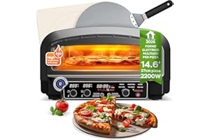 ‎TURBOTRONIC BY Z-LINE Elektrischer Pizzaofen bis 450°C für 37cm (14,6") große Pizza New York mit Pizzastein Indoor/Outdoor 2200W Garten für Zuhause kleine Back Ofen Tisch Flammkuchen mobiler inkl. Pizzaschieber