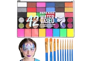 Zefphxs Pittura corporea bambino 42 colori tavolozza trucco con 11 pennelli, pittura viso per Halloween, Natale, carnevale, feste a tema, festa di compleanno