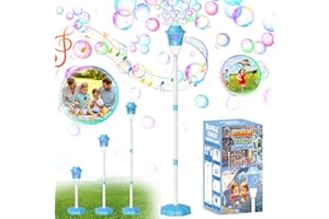 Bombble Macchina Bolle Regolabile in Piedi, Macchina per Bolle di Sapone con Musica/Luci/150ml Soluzione, 10000+ Bolla/Min Soffiatore Sparabolle Ricaricabile per Bambini All'aperto Festa Matrimonio