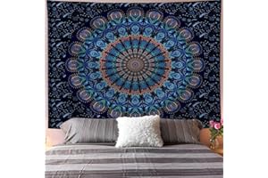 Arawat tapisserie mandala bleu mandala tapisserie gothique décoration murale tapisserie esthetic mandal tapisserie bohème décoration mandala tapisserie boho décoration de la chambre (130 x 150cm)