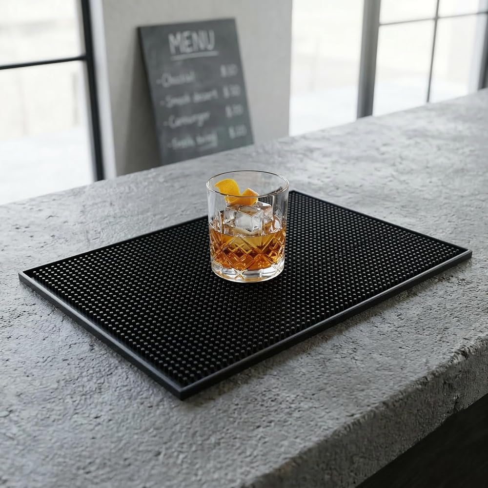 Deconox Lüx Bar Matı 43x28 cm Kaymaz Siyah Kauçuk Bar ve Bulaşık Matı - Dayanıklı Dökülme ve Servis Matı (450 gr) Bardak Kurulama Matı