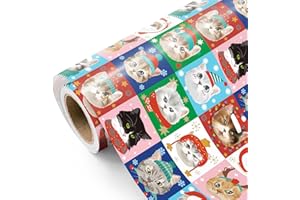 RUSPEPA Carta Da Regalo Natalizia A Forma Di Gatto - Mini Rotolo - 43,2 Cm X 5 M - Adorabile Carta Da Regalo Natalizia A Forma Di Gattino Per Natale E Feste