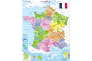 Larsen A5 Mapa Político de Francia, edición en Francés, Puzzle de marco con 70 piezas