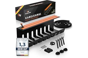 GELSENWERK® 1er Set Kabelkanal Schreibtisch Schwarz ohne Bohren - Kabelhalter 43x12x12cm inkl. Kabelschlauch - Kabelwanne für ordentliches Kabelmanagement am Arbeitsplatz und Ordnung im Büro
