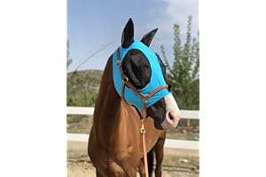 TGW RIDING Masque anti-mouches pour cheval super confortable avec oreilles (taille M, bleu pacifique)