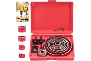 Knpwer 20 Stück Lochsägen Set, Bohrkrone,Karbonstahl, Lochsägenschneider-Set, Downlights, Bohrer-Bits für Holz, Gipskarton, Kunststoff 19-127 mm (Rot)