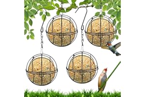 JWDMHSJ 4 Stück Meisenknödelhalter, Metall Vogelfutterspender zum Aufhängen, Futterspender Vögel, Vogelfutterstation mit Klappdeckel, Vogelfutterstation Futterspender für Wildvögel Garten (A)