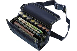 MONEPASS Sacoche de Service avec monnayeur Euro Inclus (8 pièces). Fermeture du Rabat par Scratch XXL - Idéal pour Les métiers du Transport (Livreur, Chauffeur de Bus, Taxi...) … - Version Noir/Jaune