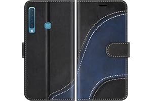 BoxTii Hülle für Galaxy A9 2018, Leder Handyhülle für Samsung Galaxy A9 2018, Ledertasche Klapphülle Schutzhülle mit Kartenfächer und Magnetverschluss, Schwarz