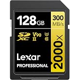 Lexar 128GB Professional 2000x SDHC UHS-II cards, up to 300MB/s read 260MB/s write C10 V90 U3