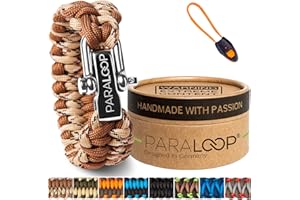 PARALOOP® Deluxe Bracelet paracorde Exclusif pour Homme + Porte-clés avec sifflet tressé à la Main avec boîte Cadeau Fermoir en Acier Inoxydable