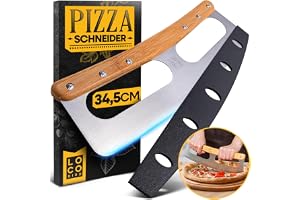 Sidorenko Loco Bird Pizzaskärare 34,5 cm - pizzamniv av rostfritt stål med bambuhandtag - pizzaskärare med bladskydd - mångsi