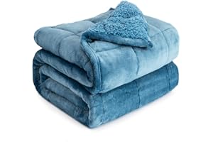 COTTONBLUE Sherpa-Fleece-Gewichtsdecke, 9 kg für Erwachsene, flauschige, gemütliche Plüschdecke, 9 kg, Queen-Size-Größe, gewichtete Decke, warme und gemütliche Decke für Queen-Size-Bett, Schieferblau