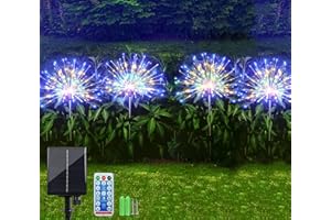 ‎SUNLISKY Sunlisky Solar Lamp for Outdoor Garden, Pack of 4 120 LED 1200 mAh Timing and Brightness Adjustment Solar Lights Garden IP65 Solar Fireworks Light (4 Fireworks Lanterns) (Bunt)