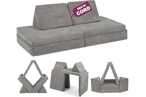 ‎LINODINO Linodino® Spielsofa Cord - Kindersofa | Schaumstoff Bausteine - Kinder Sofa für einen aufregenden Indoor Spielplatz | Kindercouch als Kuschelecke im Kinderzimmer | Mit Schlaffunktion | Elefanten Grau