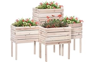 Outsunny Jardinières sur Pieds carrés potagers - Lot de 4 jardinières sur Pied modulables - dim. 50L x 30l x 60H cm - Inserts d'irrigation Film Protecteur - Bois Sapin Naturel